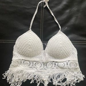 Hem Knot Halter Top - White